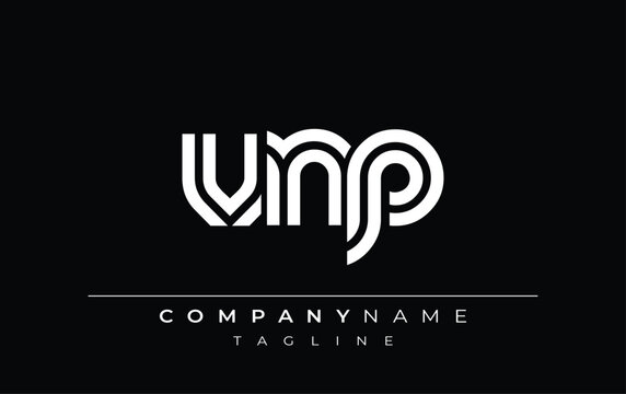 VNP Creative Unique Modern Letter Logo Design. Stylized logo featuring a unique letter design, presenting abstract minimalist aesthetics and modern appeal