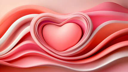 Pink and Red Abstract Heart Shape with Wave Background