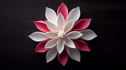 Pink and White Paper Origami Flower on Dark Wooden Background