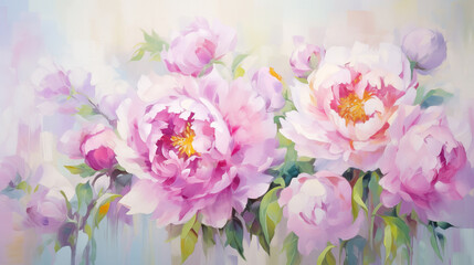 Fototapeta premium Delicate peony flowers bloom in vibrant art piece showcasing nature's beauty