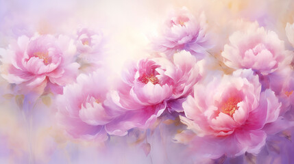 Obraz premium Vibrant peony flowers in artistic bloom showcasing delicate hues of pink and lavender
