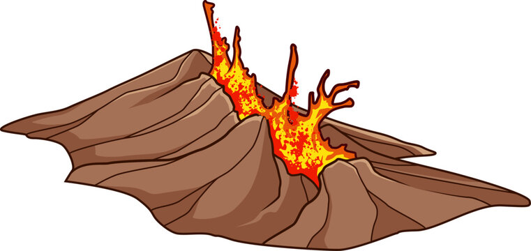 Spaltvulkan mit aktiver Eruption entlang einer Erdspalte, feurige Lavafont&auml;nen.