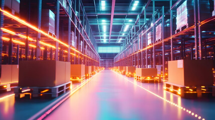 An intelligent warehouse management system that employs augmented reality to recognize package picking and delivery, representing a future concept in supply chain and logistics.