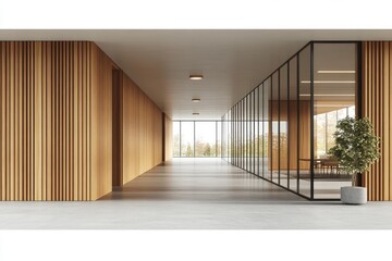 The office door, characterized by its sleek glass panel and silver frame, is surrounded by neutral-toned walls and chic fixtures, imparting a sense of professionalism and refinement