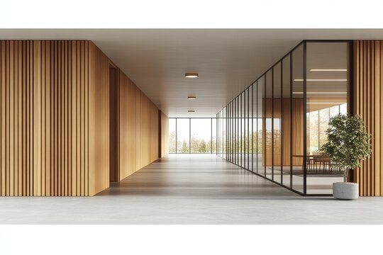 The office door, characterized by its sleek glass panel and silver frame, is surrounded by neutral-toned walls and chic fixtures, imparting a sense of professionalism and refinement