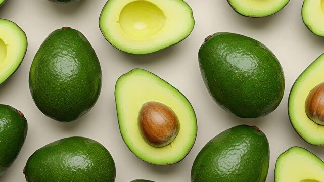 Avocado Flat Lay Pattern &ndash; Avocados, Healthy Food, Vegan Recipes, Organic Produce Minimalist Composition