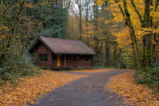 A country cabin in Wahkeena Nature Preserve Sugar Grove Ohio during fall