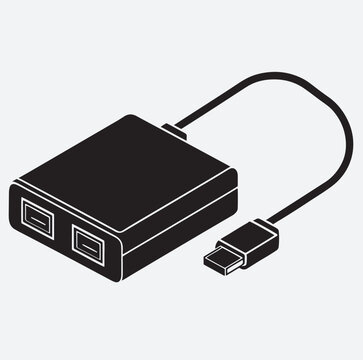 black usb hub with cable clip art preview