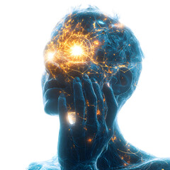 Humanoid Figure with Fractal Glowing Patterns Isolated on Transparent Background