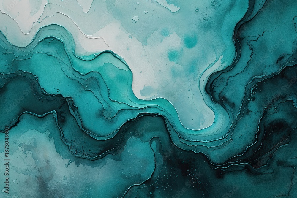 Poster serene teal watercolor canvas with abstract texture and gradient design
