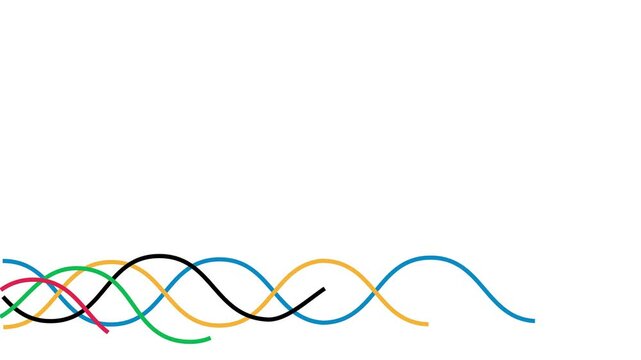 Abstract colorful waves background with Olympics ring colors. Olympics footer template and text space. Concept of sports games loop animation. 4K.  Animated Video