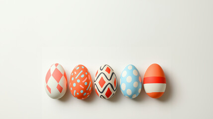 colorful easter eggs on white background with copy space for text