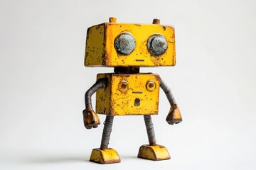 Adorable yellow artisan robot on a light backdrop