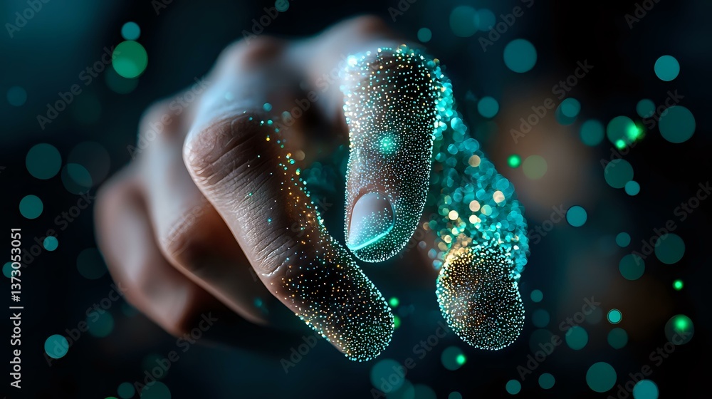 Aufkleber glowing particles form ethereal finger silhouettes against dark background, creating magical effect 