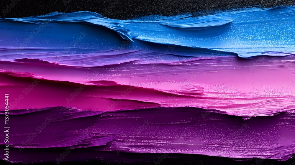 Poster abstract layered landscape in vibrant blue, purple and pink gradient colors creating dramatic waves 