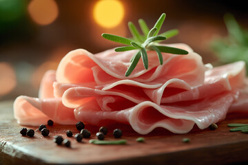 A piece of meat with a sprig of rosemary on top