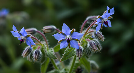 Enchanting close-up of borage flowers showcasing their unique star-shaped petals