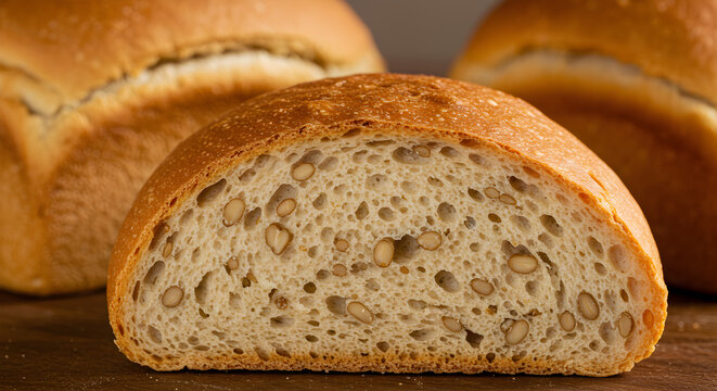 Freshly baked kaniwa bread loaf, golden crust and visible seed inclusion