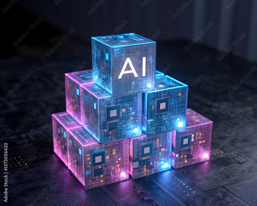 Aufkleber ai artificial intelligence technology concept with glowing cubes and circuit board background design