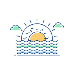 Sunset over sea icon for vacation mood
