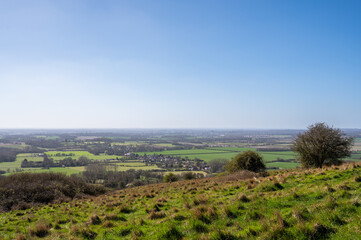 View of the village of Wye and distant Ashford from the Wye Downs, part of the North Downs Way