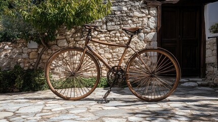 Obraz premium Antique Bicycle at a Stone Courtyard