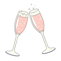 Cheers with two Champagne sparkling glasses with bubbles vector art