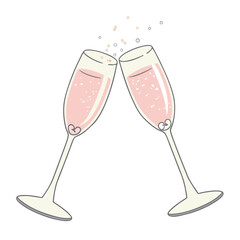 Cheers with two Champagne sparkling glasses with bubbles vector art