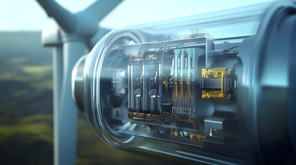 A technician is adjusting the electrical connections within a wind turbine to ensure optimal energy conversion.