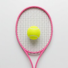 pink tennis racket with ball