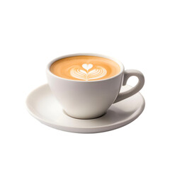 Latte art in a white cup on a saucer a delightful coffee moment,
