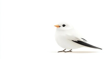 Obraz premium White bird with a black beak and orange beak stands on a white surface and gazes at the camera