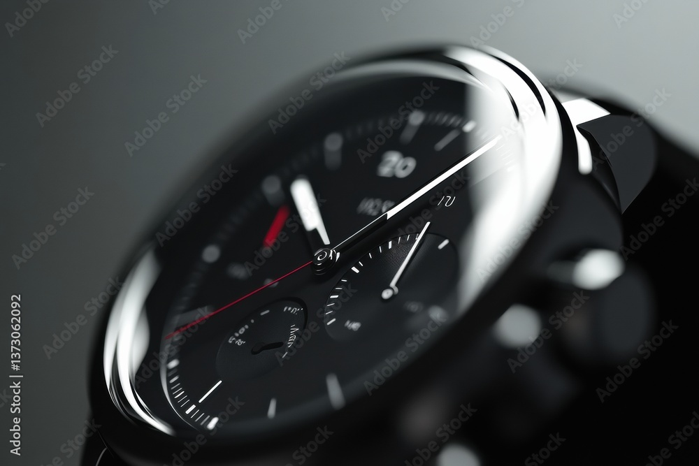 Aufkleber close-up view of a modern smartwatch showcasing a clean monochrome watch face with sleek design and 