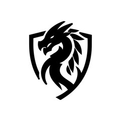  head of a dragon in the form of a shield  logo. dragon and shield emblem illustration.