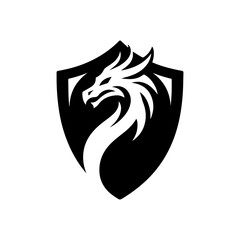  head of a dragon in the form of a shield  logo. dragon and shield emblem illustration.