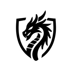  head of a dragon in the form of a shield  logo. dragon and shield emblem illustration.
