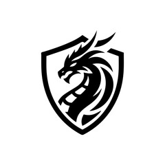  head of a dragon in the form of a shield  logo. dragon and shield emblem illustration.