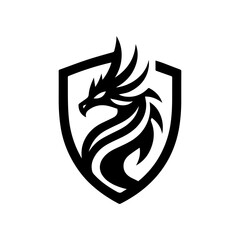  head of a dragon in the form of a shield  logo. dragon and shield emblem illustration.