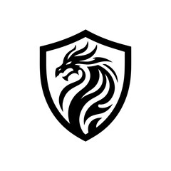  head of a dragon in the form of a shield  logo. dragon and shield emblem illustration.