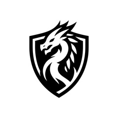  head of a dragon in the form of a shield  logo. dragon and shield emblem illustration.