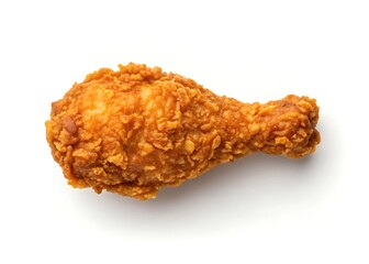A crispy golden-brown fried chicken drumstick, a tempting treat with a crunchy, flavorful exterior against a clean white background.