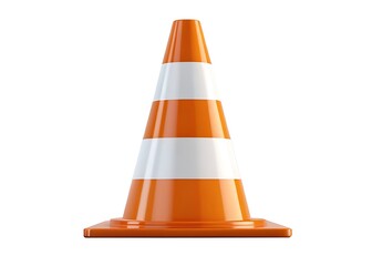 A vibrant orange and white traffic cone stands tall against a stark white background, a symbol of caution and safety on the road ahead.