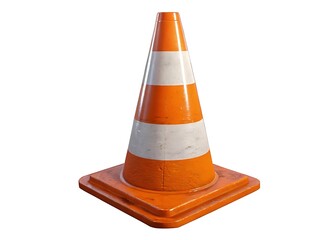 A weathered orange traffic cone stands resolutely, a silent guardian of safety and order against a stark white background.