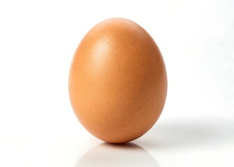 A perfectly formed brown egg, a symbol of new beginnings and potential, resting on a pristine white background with subtle reflection.