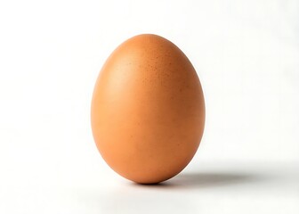 A perfect brown egg, a symbol of new beginnings and life's potential, sits on a pristine white background with soft, even lighting.