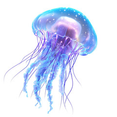 Glowing Deep Sea Jellyfish Isolated on Transparent Background