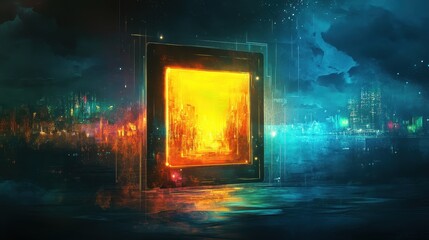 Fototapeta premium Portal to the City of Light A Gateway Between Worlds of Darkness and Luminescence