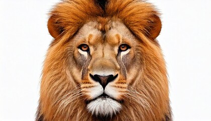 Fototapeta premium Lion's face in frontal view, isolated on pure white background
