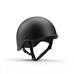 Naklejka premium A sleek, matte black helmet, a symbol of urban riding adventure and stylish protection, shown against a stark white background.