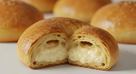 Delicious golden brown pastry revealing a creamy cheese filling delight